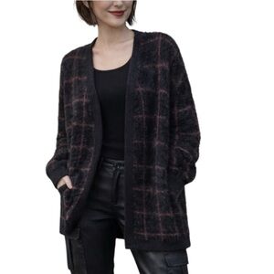 Fuzzy Plaid Grunge Cardigan | Indie Mohair Style Sweater | Women's Medium NWT